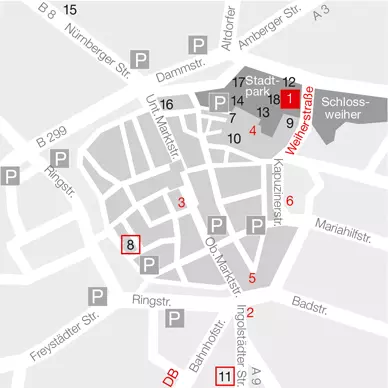 City map of Neumarkt with Museum Lothar Fischer and sculptures by the artist